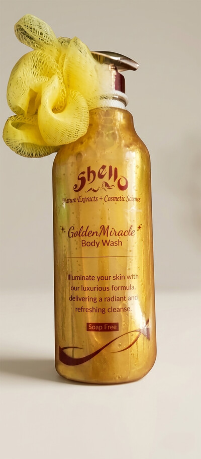 Shello Golden Miracle Body Wash 500ml with Free Loofah